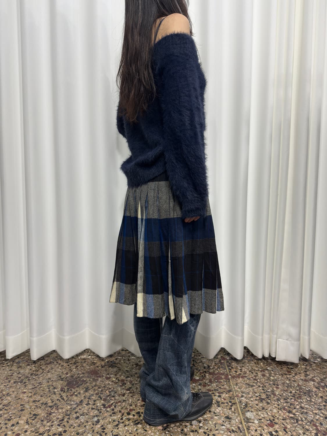 check reversible pleats midi skirt 상품이미지6