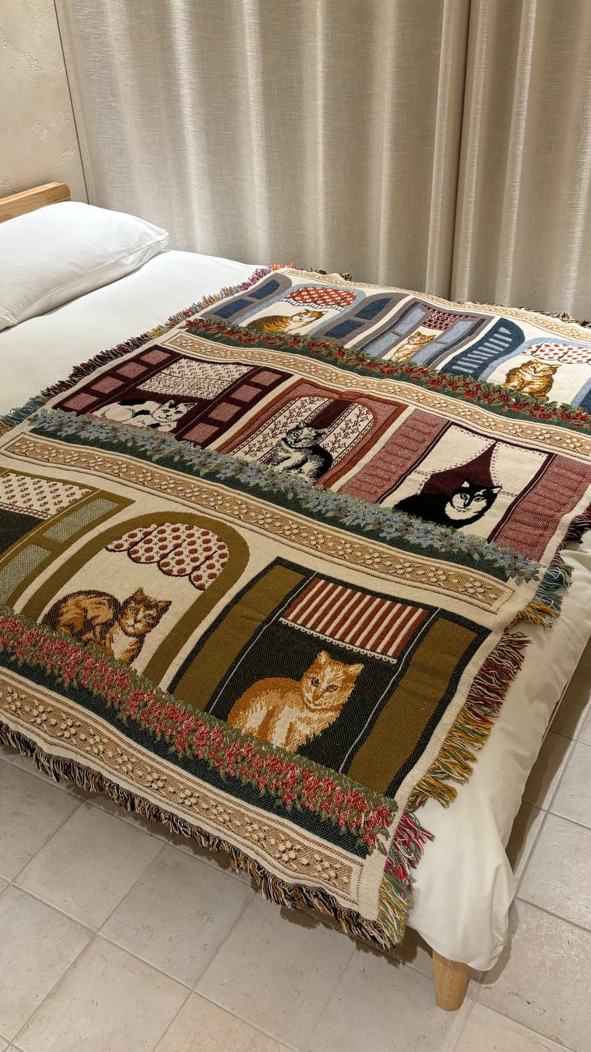 고양이 태피스트리 러그 자수 블랭킷 빈티지 상품이미지4