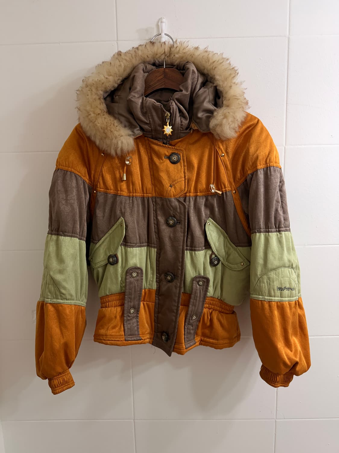 빈티지 오렌지 브라운 패치 패딩 몽골 히피 소녀 코디 세트 상품이미지4