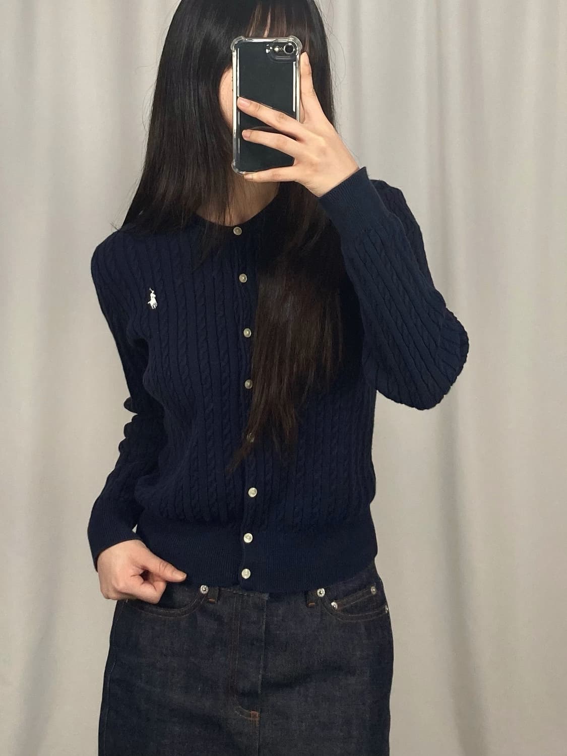 폴로 네이비 꽈배기 니트 가디건 상품이미지2