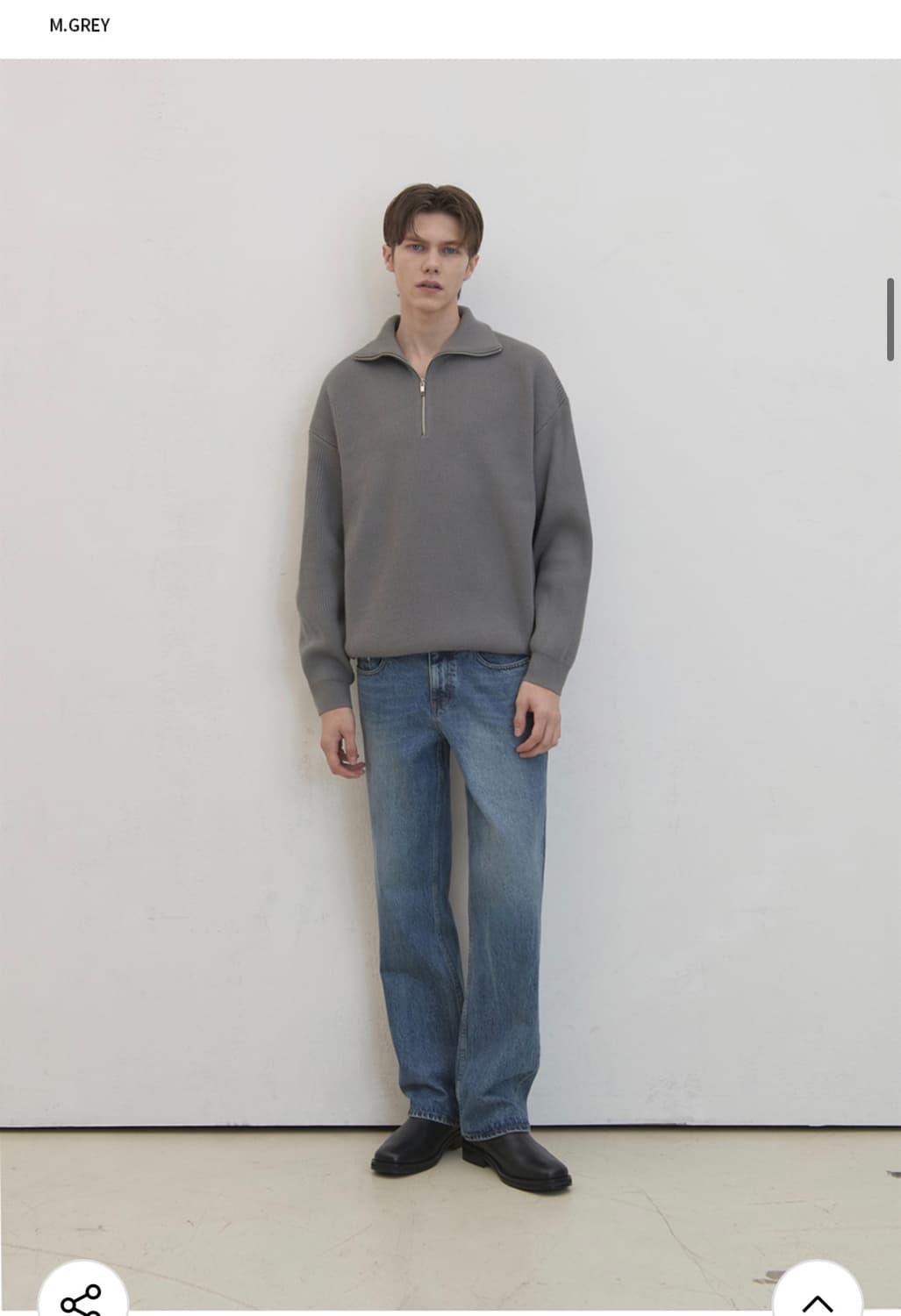 (M) 드로우핏 오버사이즈 하프 집업 카라 울 니트 GREY 상품이미지5