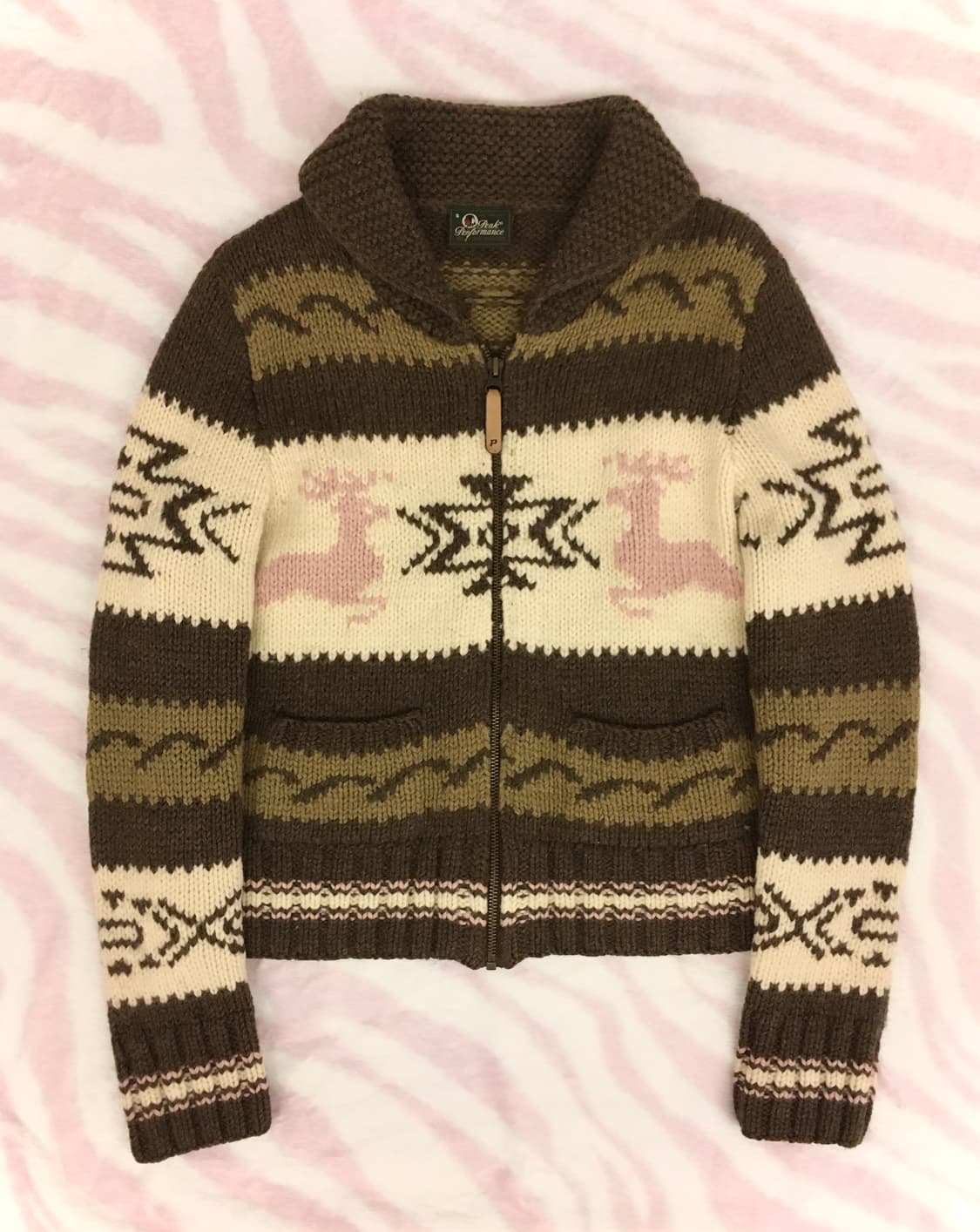 카키핑크 사슴 노르딕 코위찬 니트집업 모리걸 갸루 러힙 상품이미지4