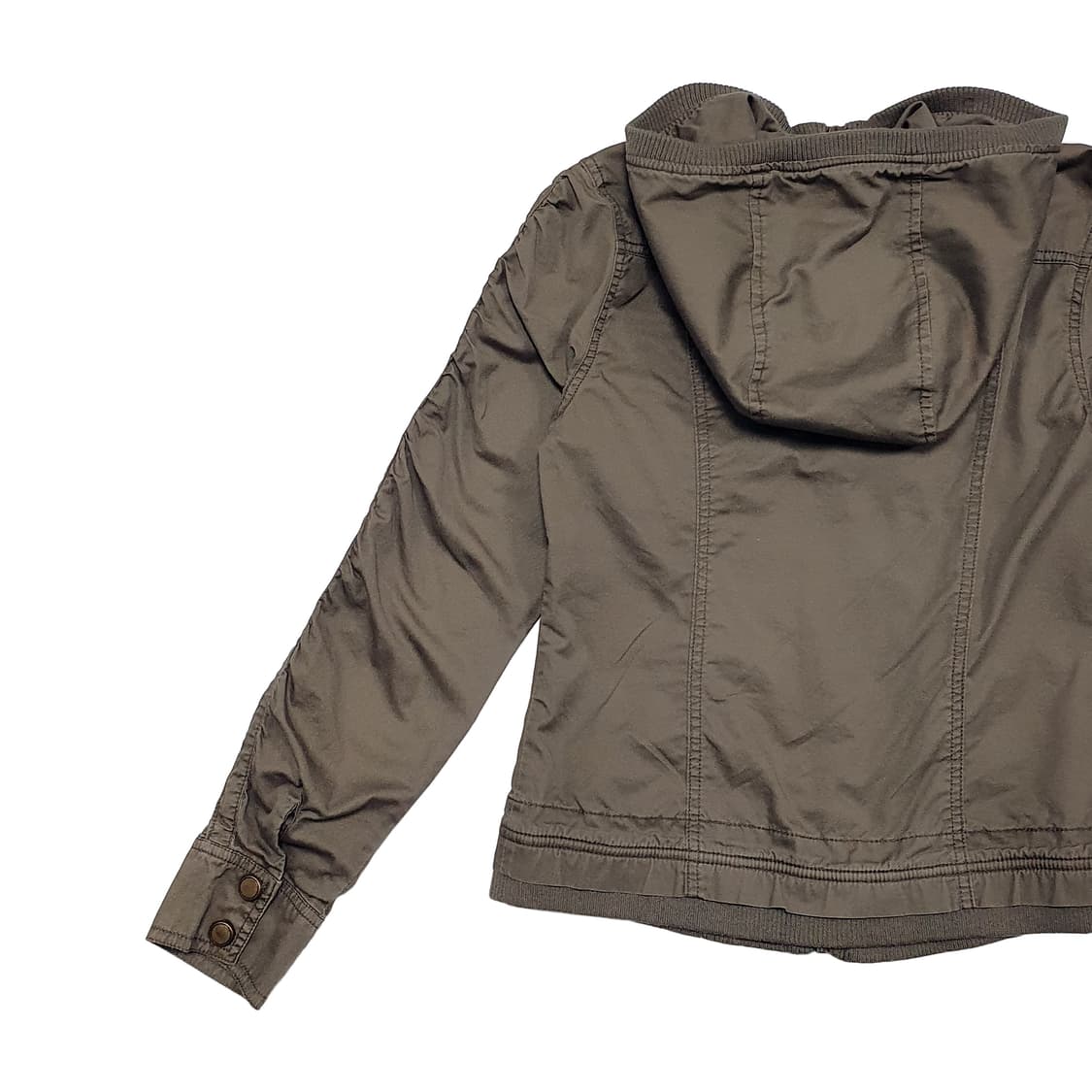 소매 셔링 포켓 숏 후드 야상 점퍼 카키 상품이미지5