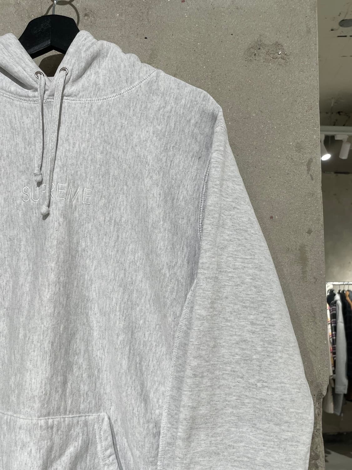 슈프림 멜란지 라이트 그레이 자카드 로고 스웻 후디 상품이미지3