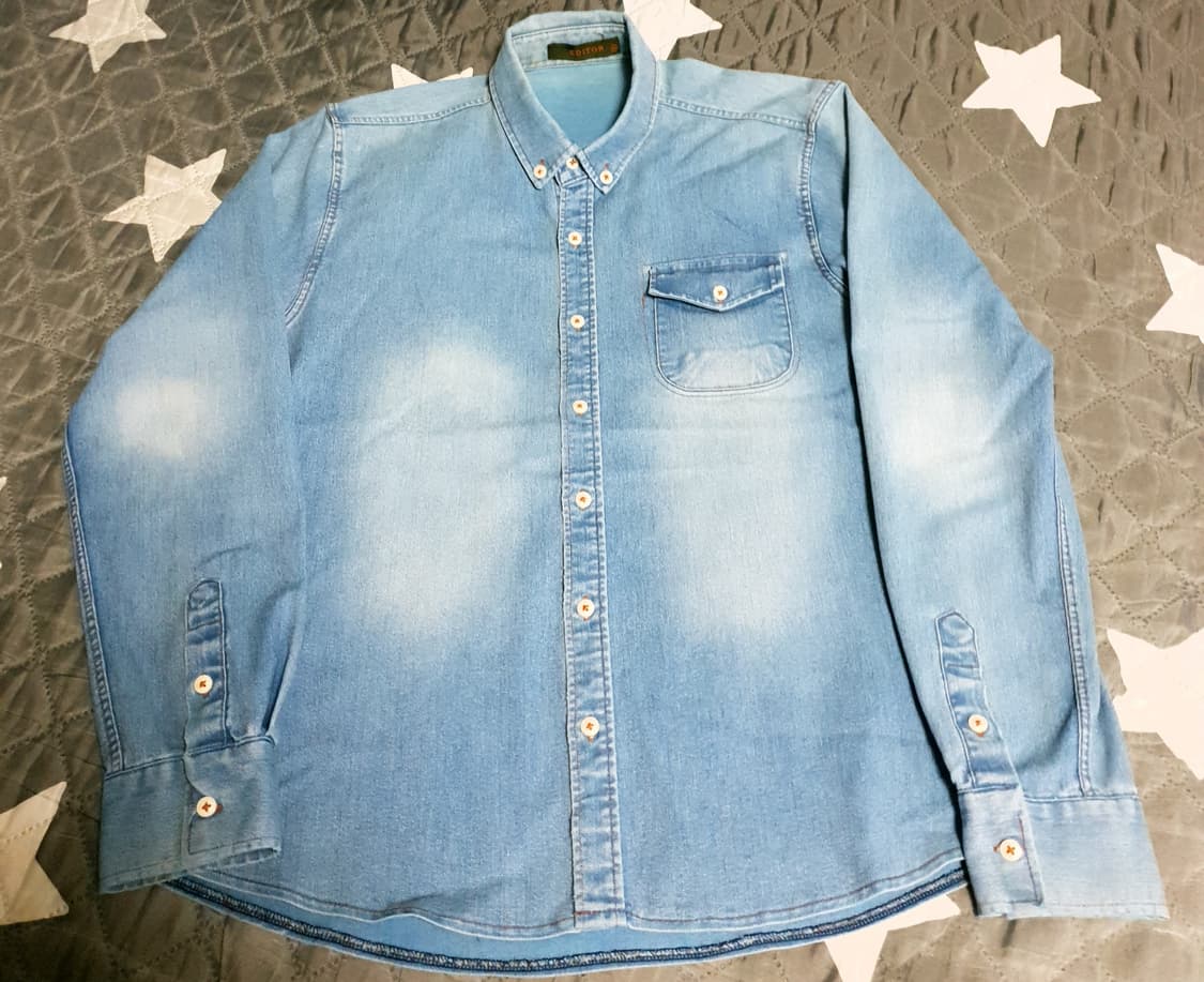 에디터 카라 버튼다운 워싱 데님 긴팔셔츠 (XL) 상품이미지1