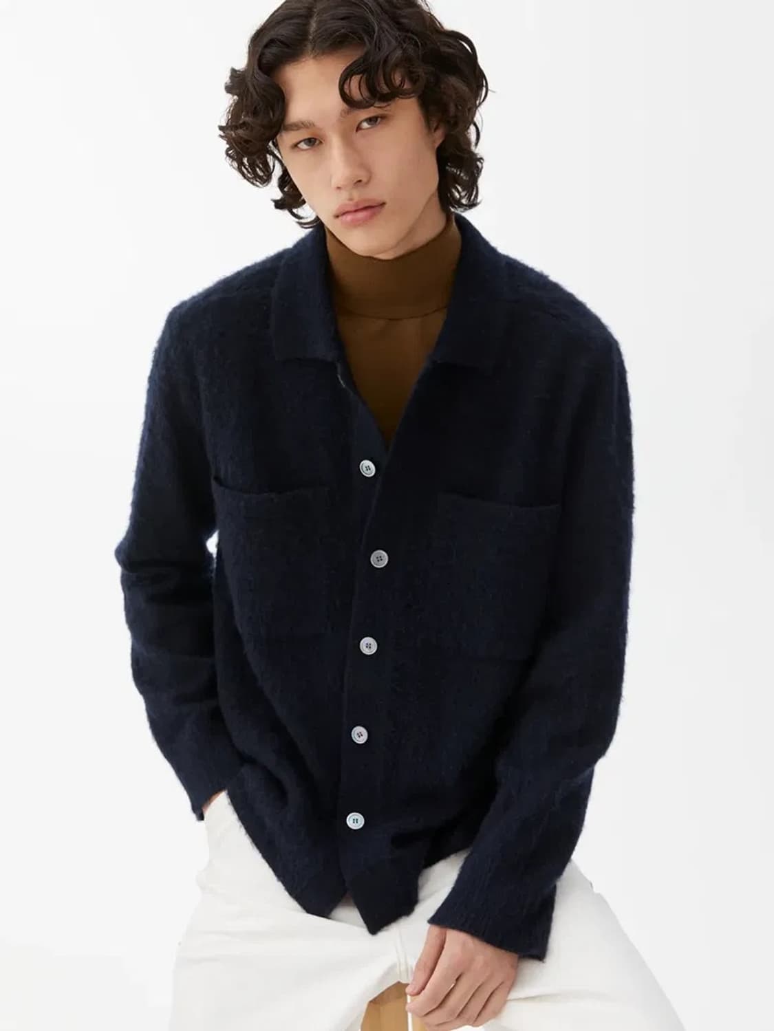 아르켓 다크 네이비 부클 울 가디건 상품이미지2