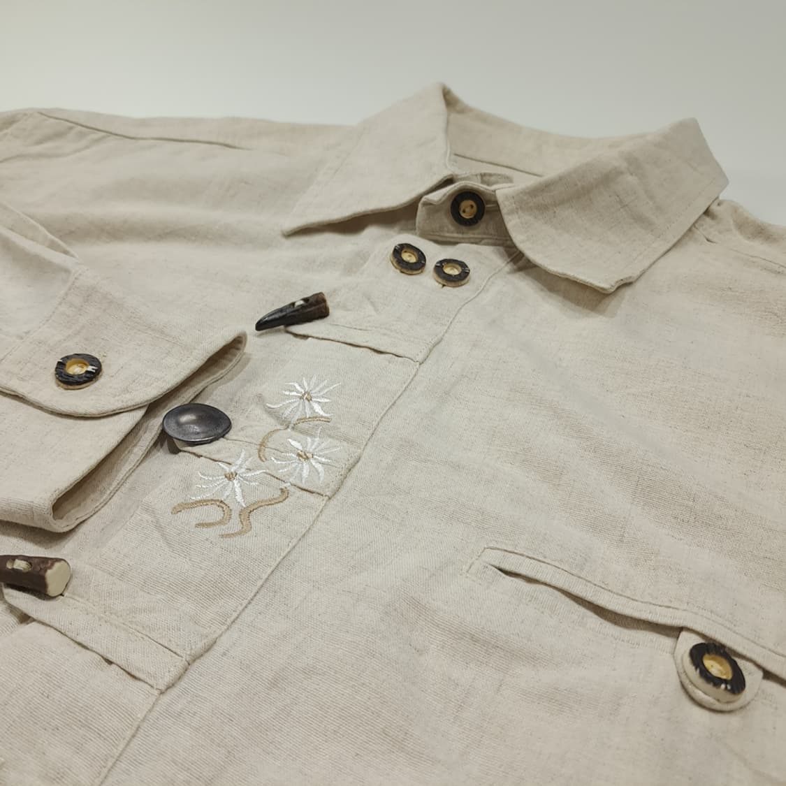 CL822 L 란트하우스 80s 독일 트라흐텐 바바리엔 린넨 알펜 셔츠 상품이미지4