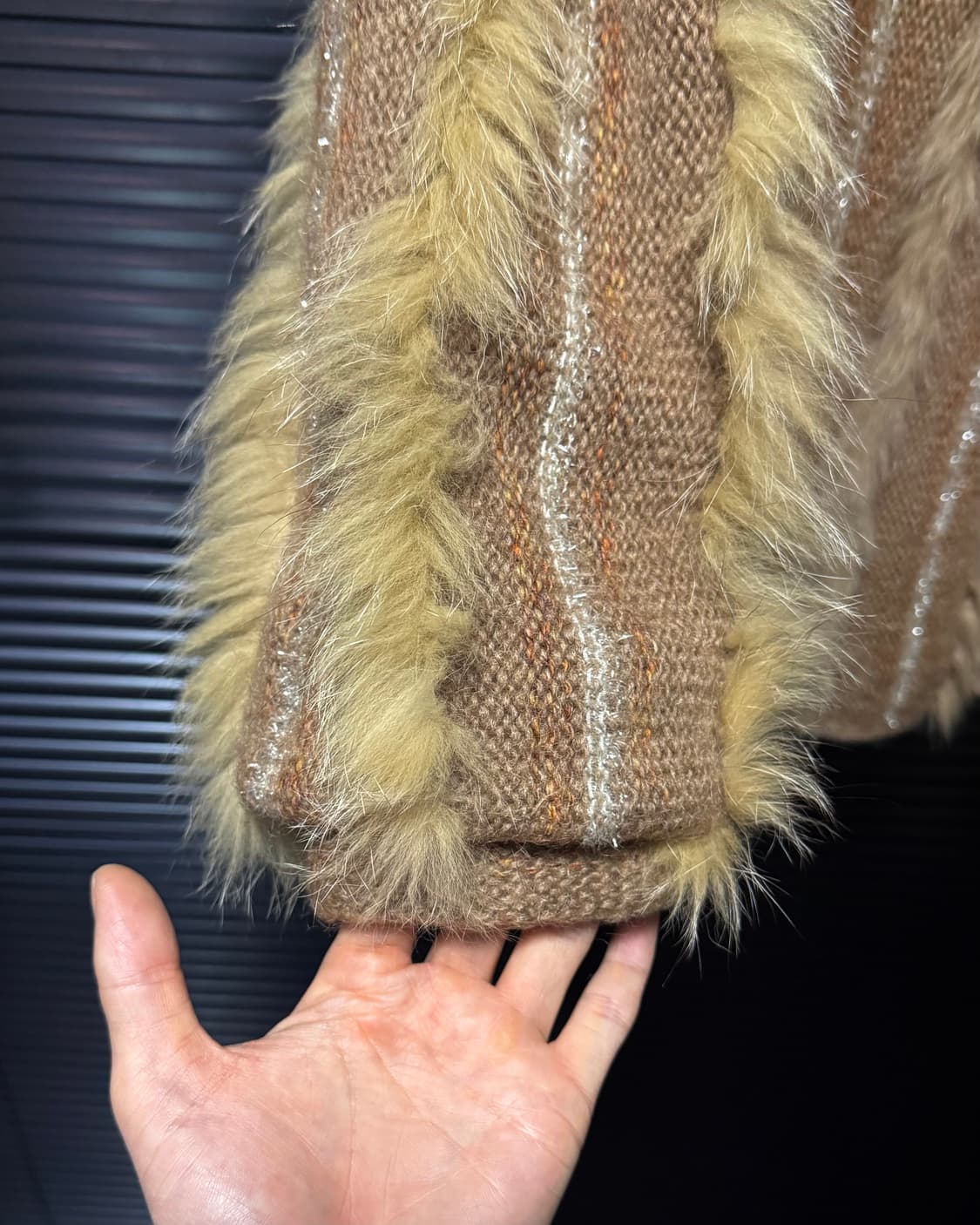 parcel 일본 카멜 털 니트 하이넥 가디건 스웨터 망토 스트라이프 상품이미지6