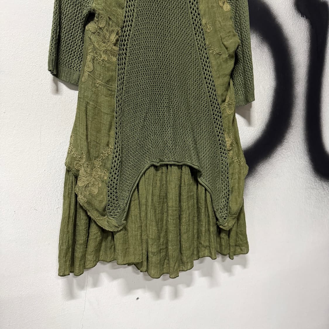 VTG 빈티지 올리브 카키 그런지 크로쉐 언발 반팔 탑 상품이미지6
