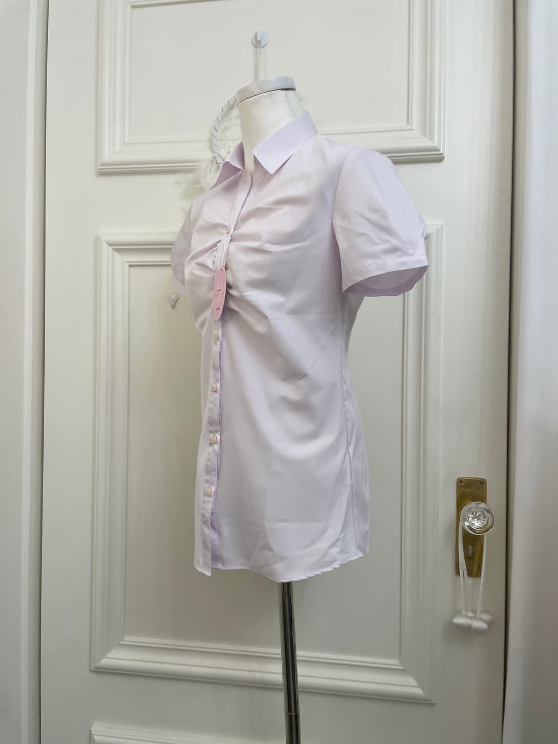 pink lavender shirring basic half shirt 상품이미지2