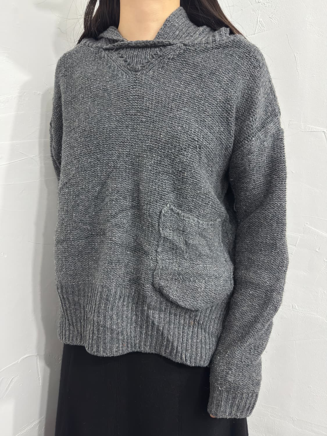 gray knit pocket hoodie 상품이미지3