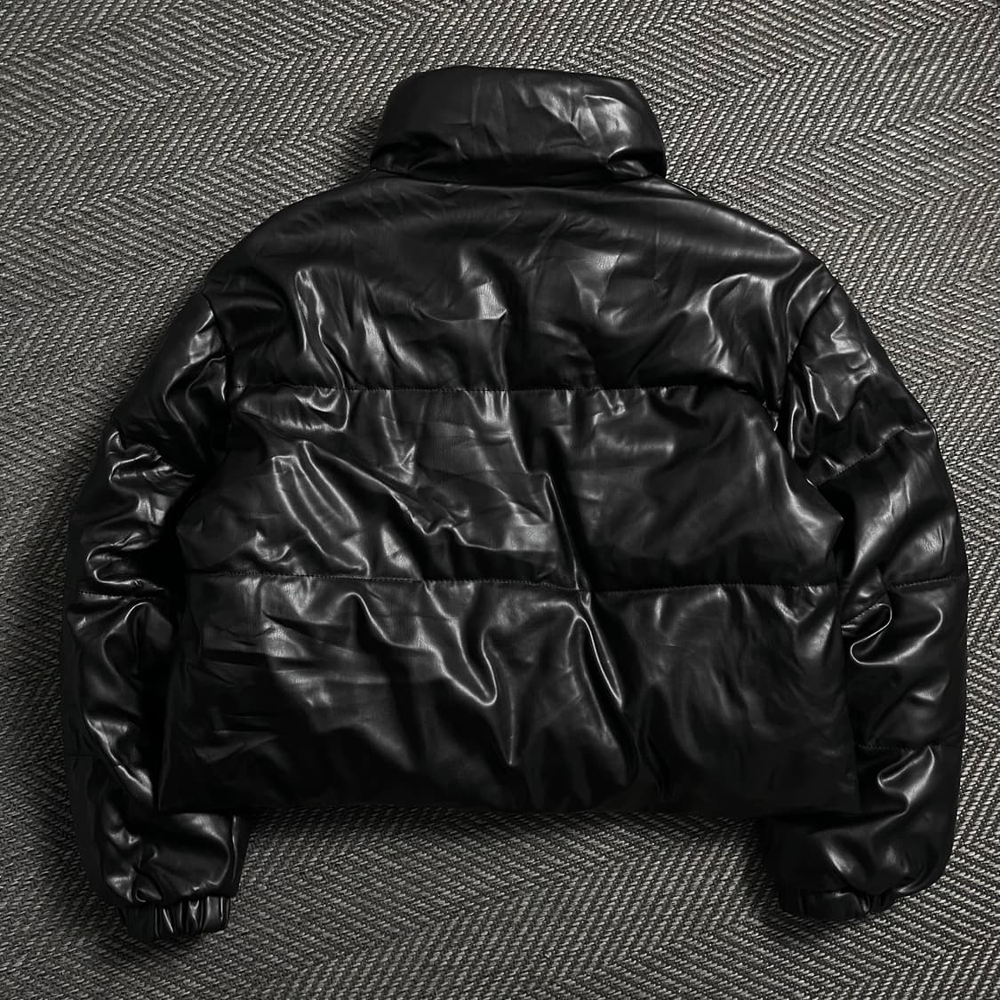 빈티지 우먼스 블랙 비건 레더 패딩 점퍼o 4752 상품이미지5