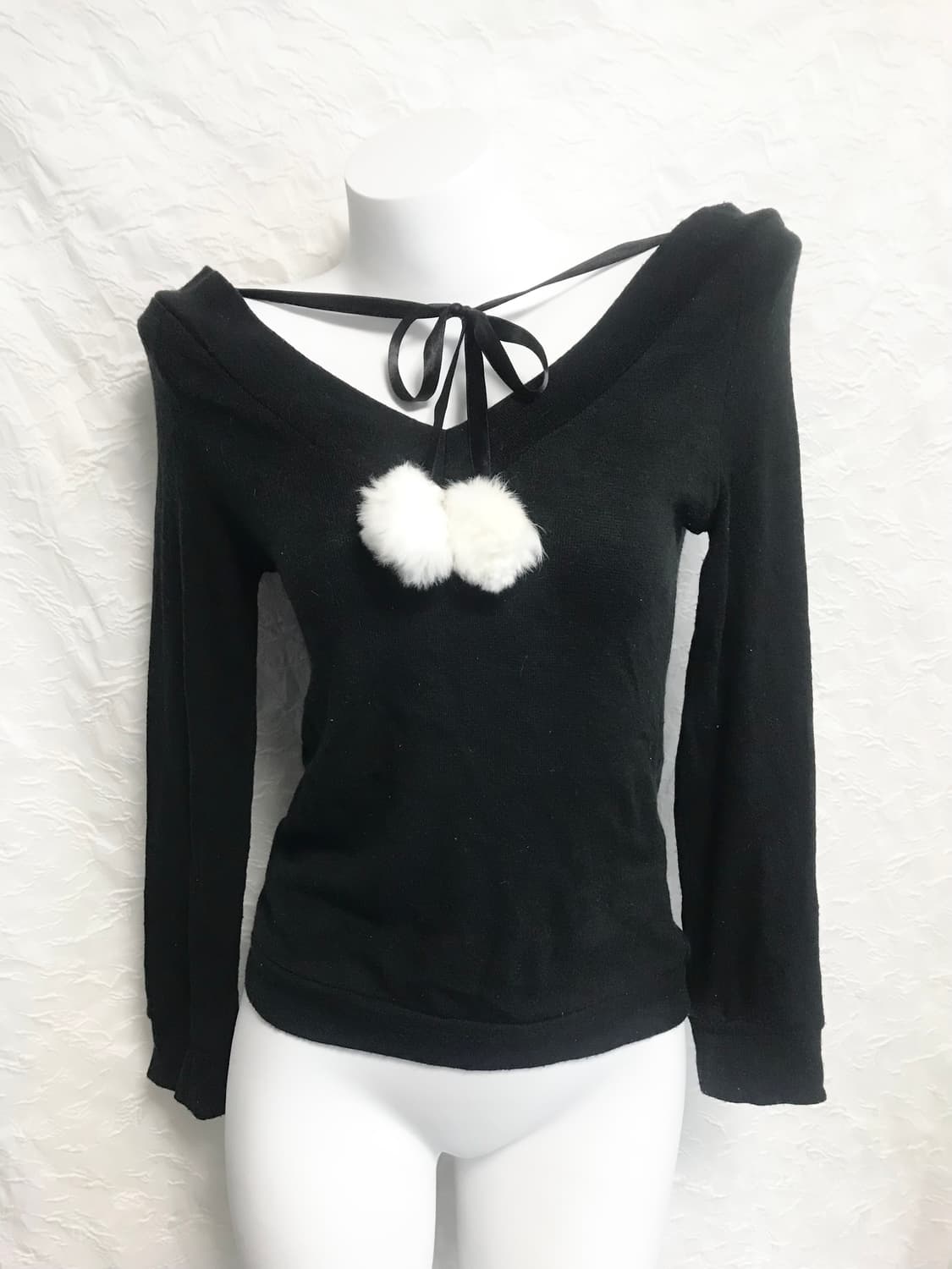 빈티지 갸루 폼폼이 딥 브이넥 니트 상품이미지1