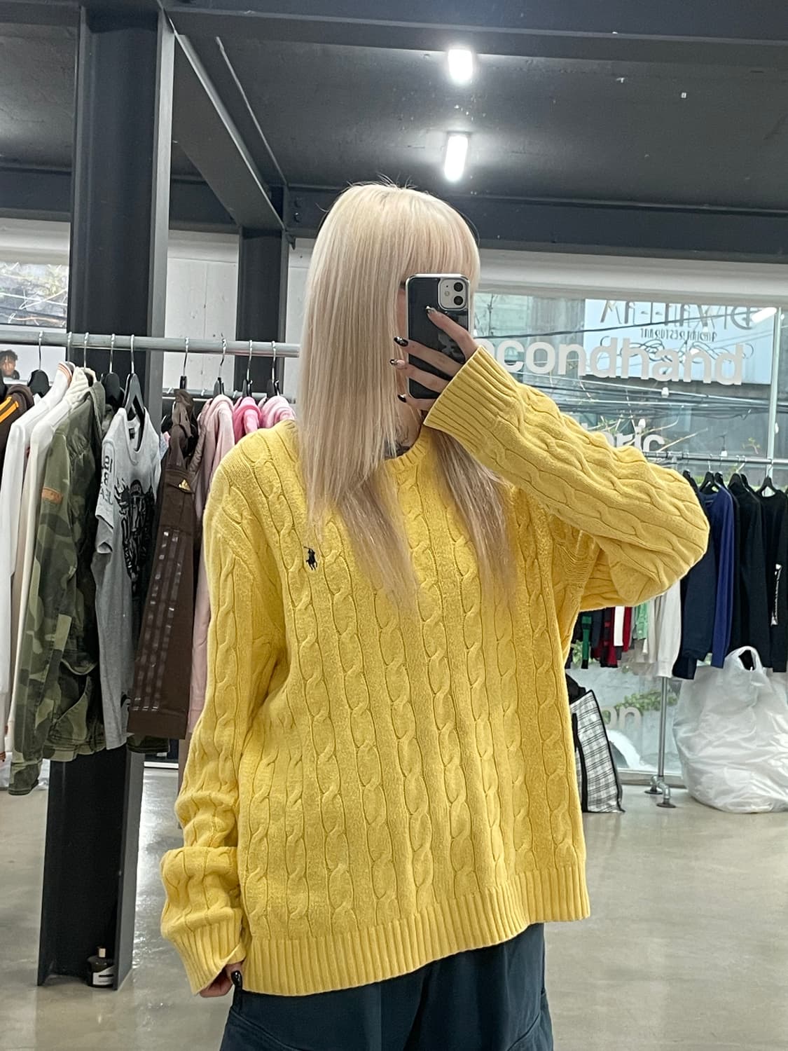 폴로 랄프로렌 옐로우 꽈배기 케이블 오버핏 니트 상품이미지2