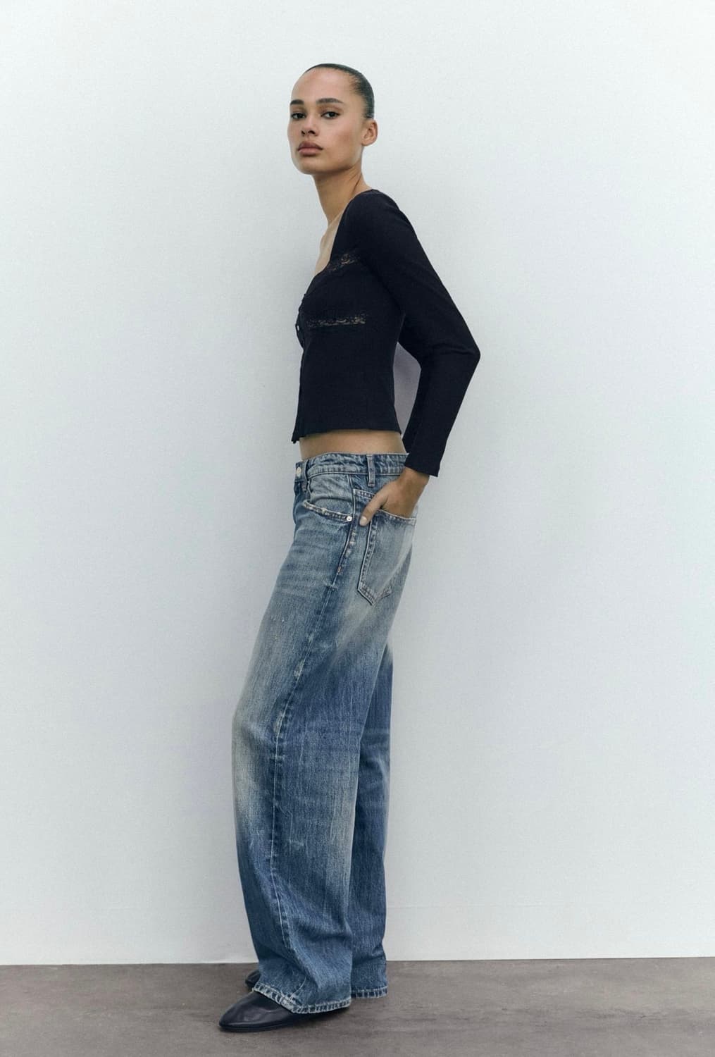 ZARA 자라 레이스 콤비 탑 블랙, 자라 레이스탑, 자라 레이스 티셔츠 상품이미지4