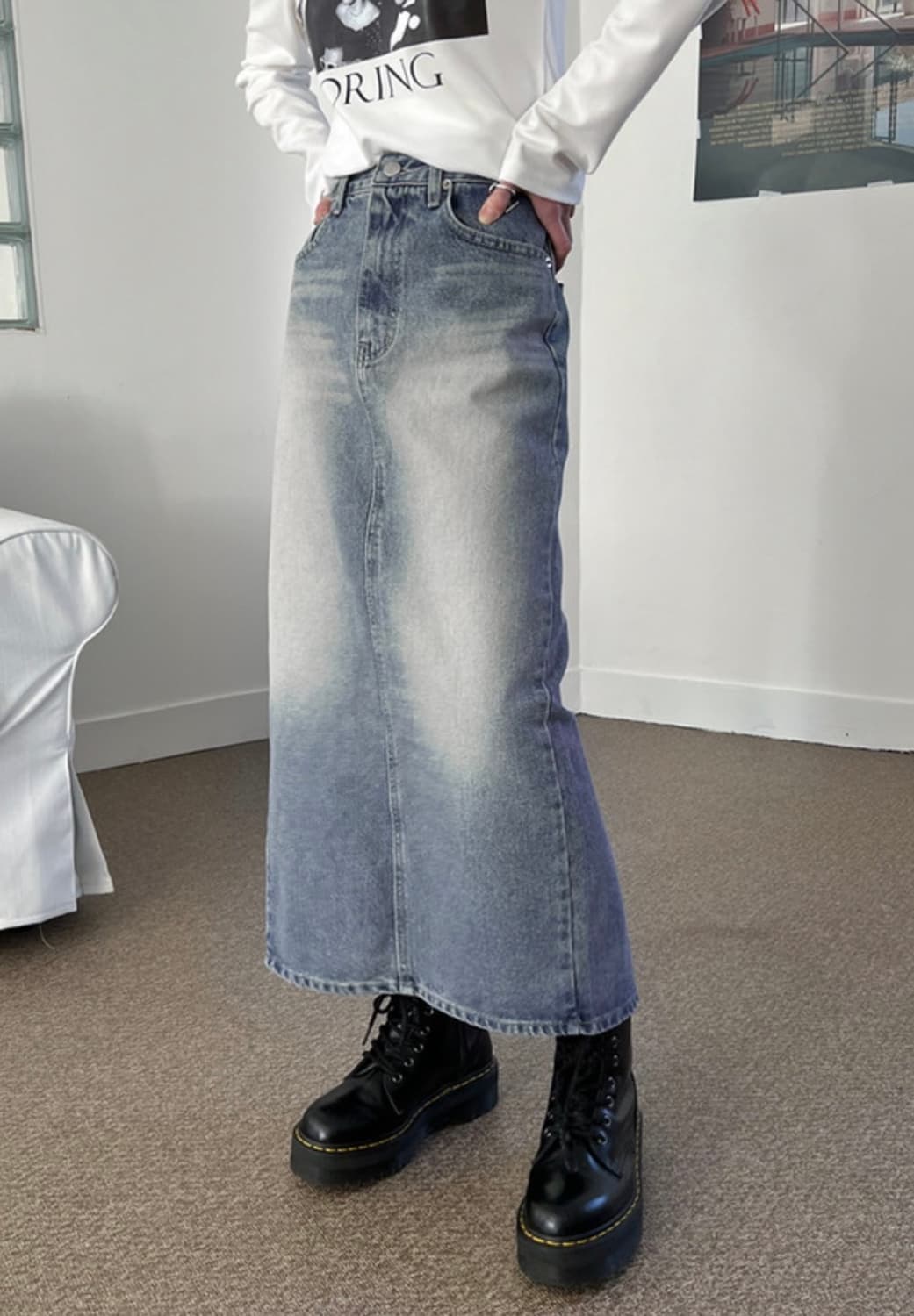 블랙업 제레미 워싱 데님스커트 상품이미지4