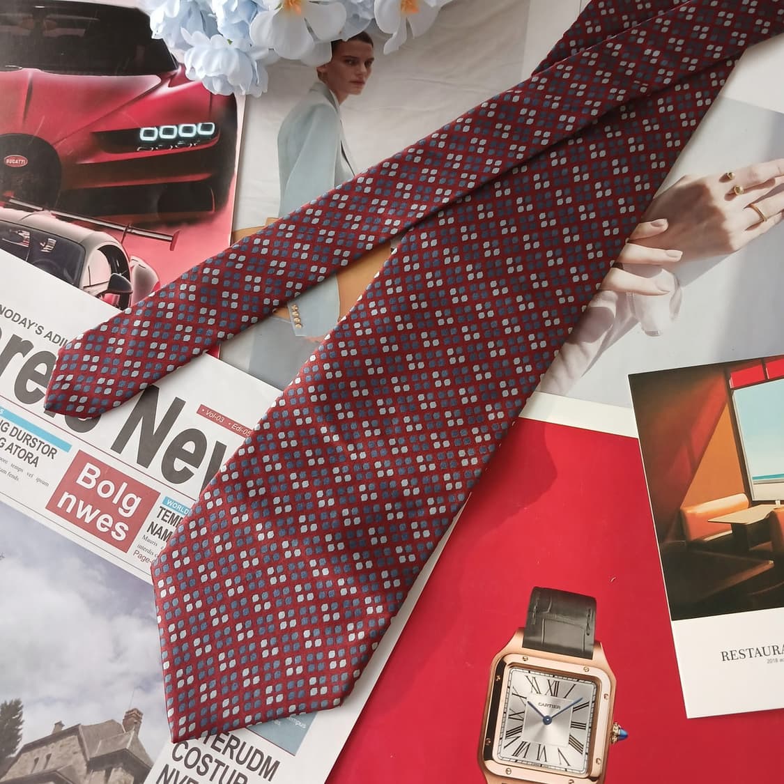 DKNY 실크 레드 지오메트릭 넥타이 9.6cm A+등급 A19145
 상품이미지3