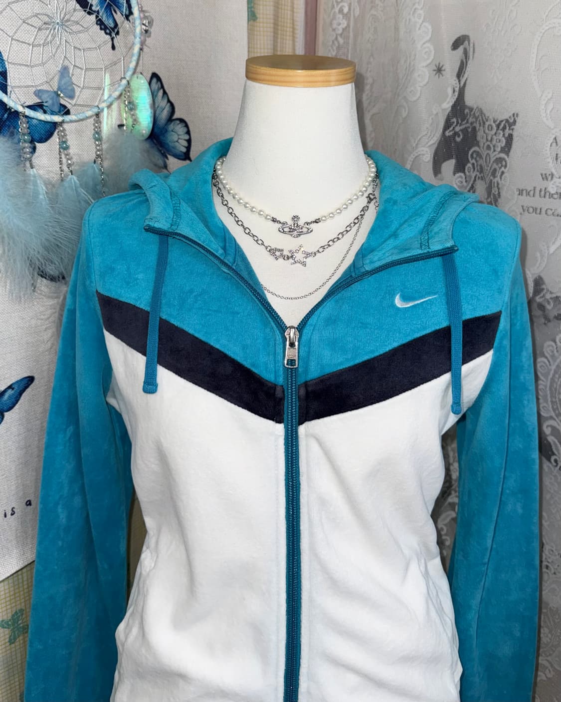 나이키 화이트 & 블루 테리 후드 집업 상품이미지6