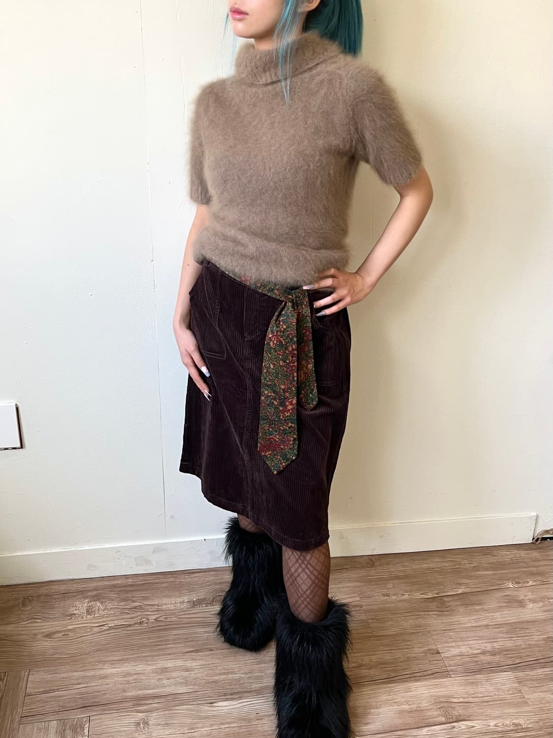 earth music 브라운 골덴 스커트 상품이미지5