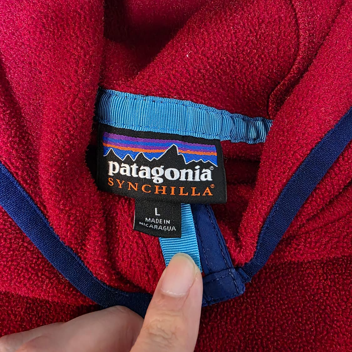 [L] 빈티지 파타고니아 신칠라 스냅 후드 풀오버 레드/네이비 매티보이 상품이미지7