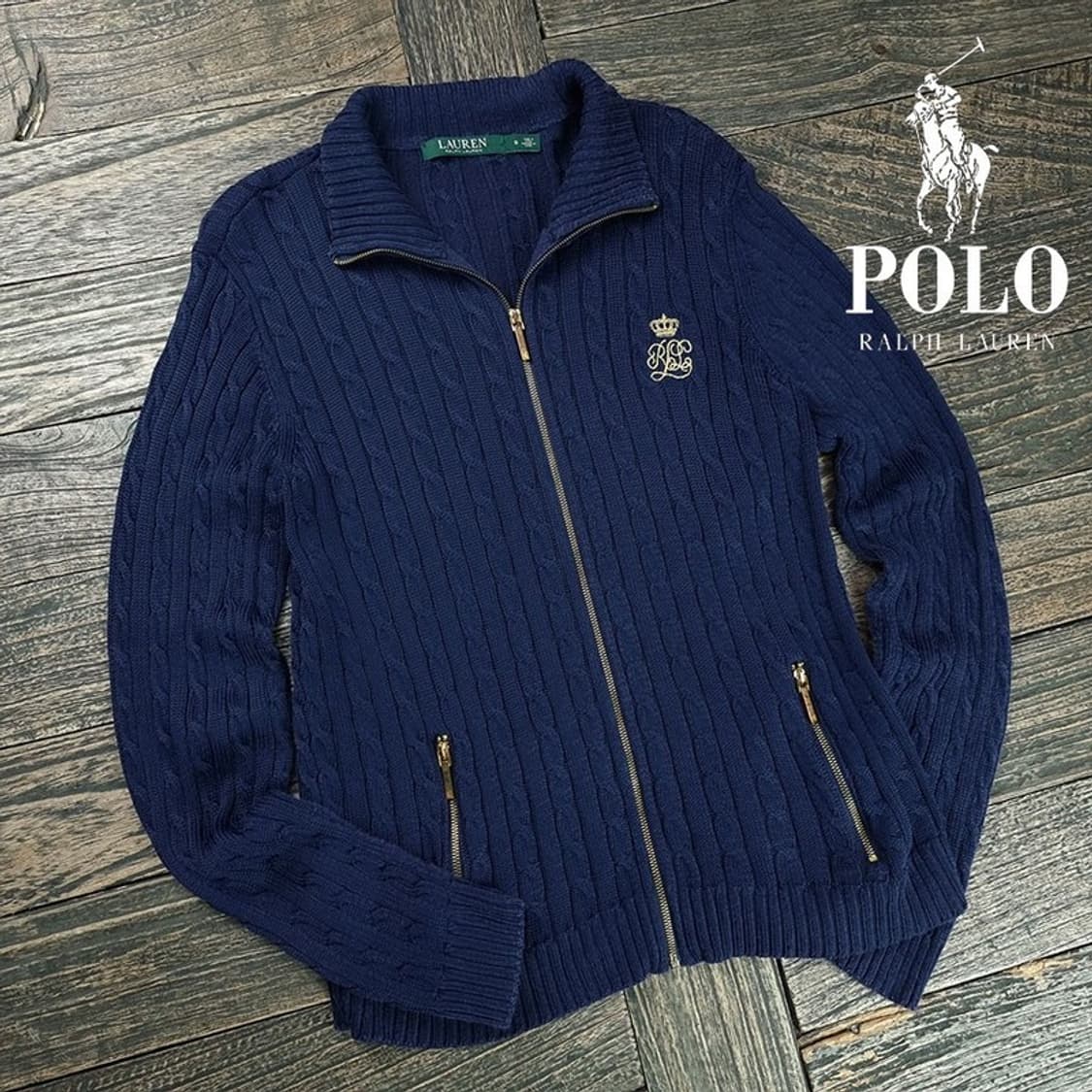 [폴로 랄프로렌] 로고 자수 니트 집업 가디건 네이비 M20131 상품이미지1