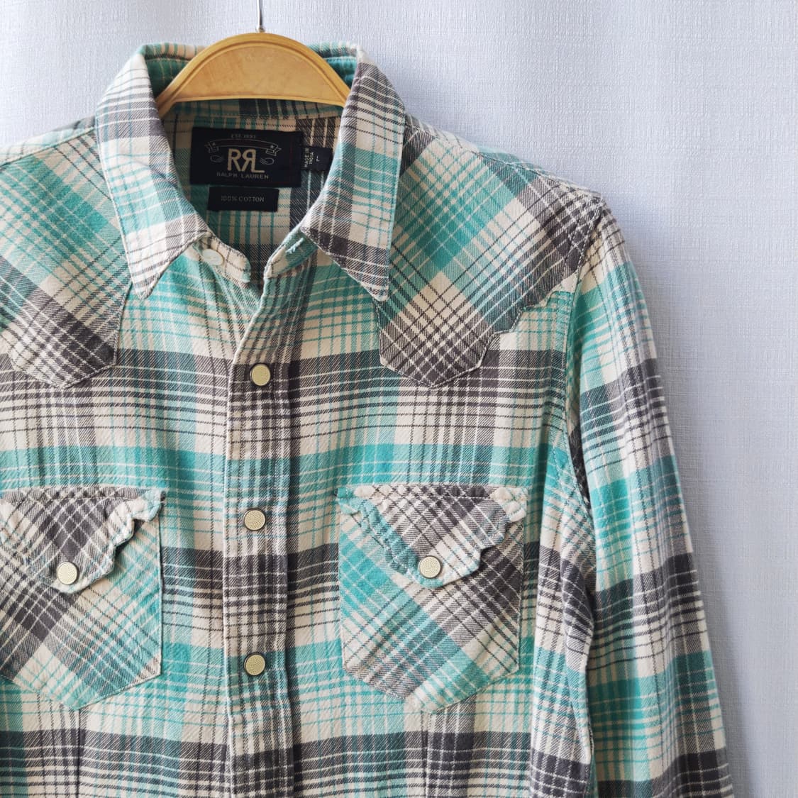 더블알엘 RRL 랄프로렌 플래드 웨스턴 셔츠 민트 차콜 그레이 L 상품이미지2