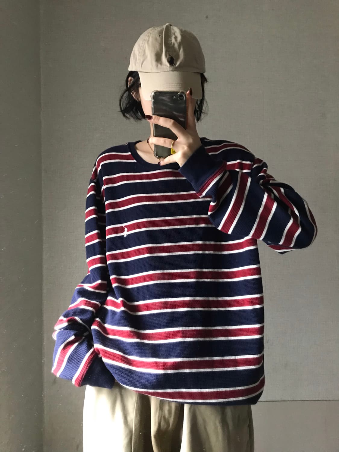 폴로 스트라이프 와플 롱슬리브 상품이미지1
