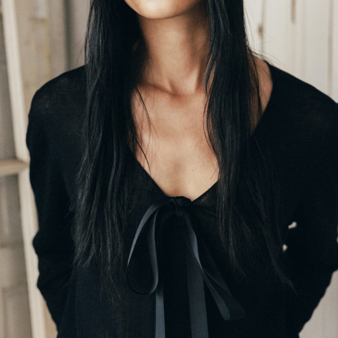 파르벵(FARVEN) 리본 타이 플리츠니트 55-66 새상품 상품이미지2