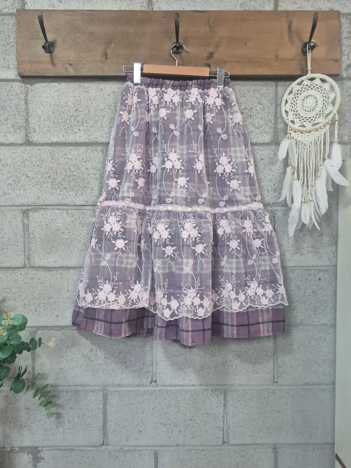 자수 울체크스커트  상품이미지2