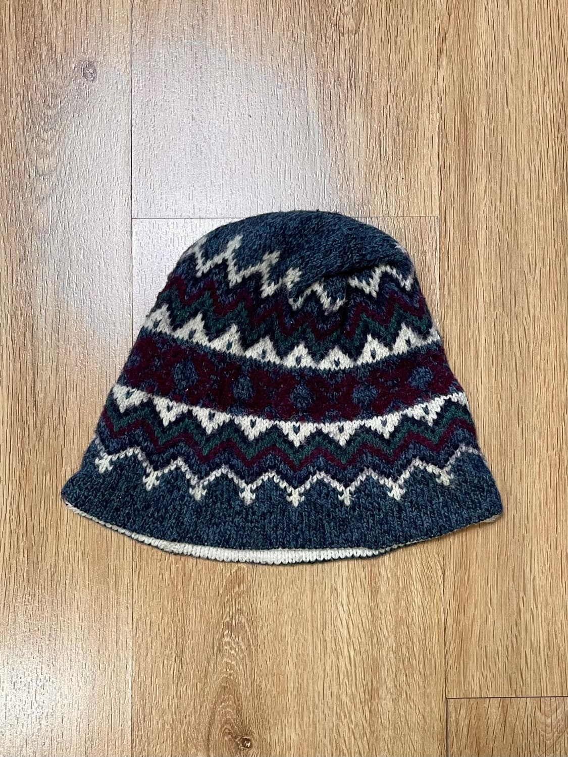 택포) 90s Made USA 빈티지 패턴 울 니트 숏 비니 모자 상품이미지1