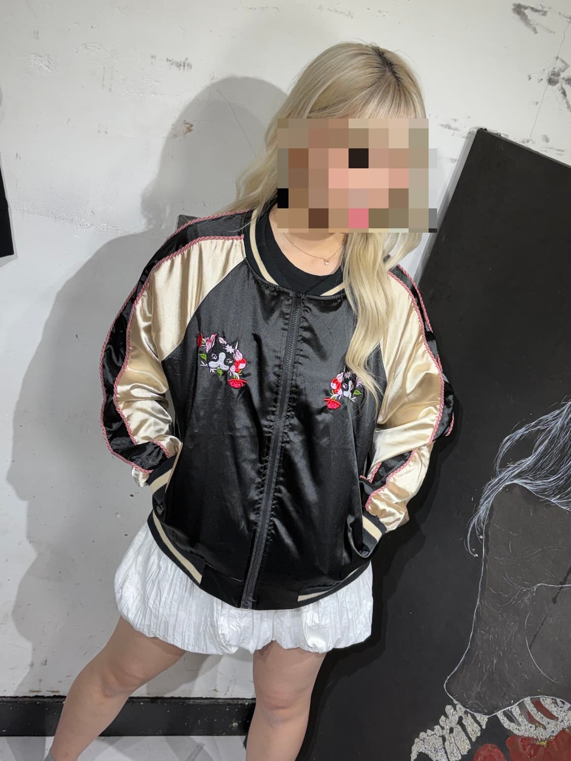 JPN 일본 빈티지 뱅퀴시 시부야 자수 사틴 스카쟌 수니베어 스카잔 상품이미지4