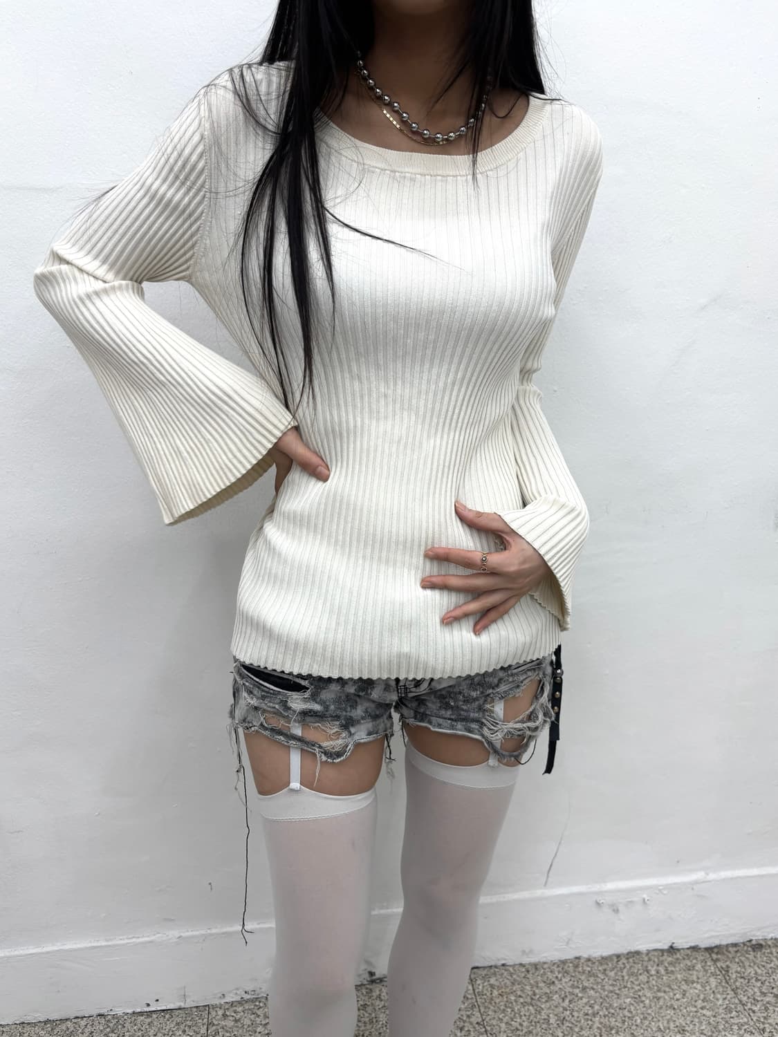 Ribbed flare arm long sleeve  상품이미지2