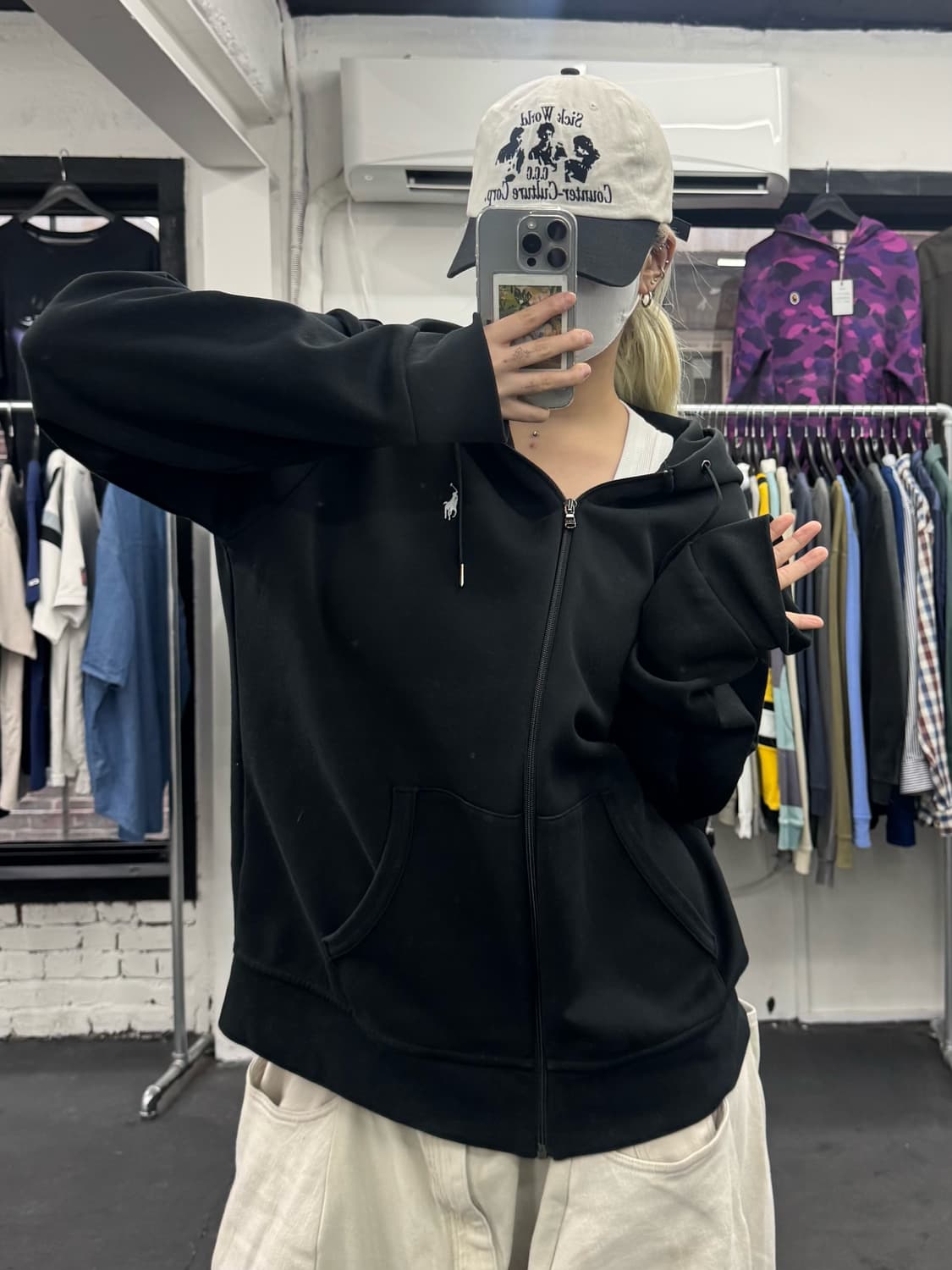 폴로 랄프로렌 더블니트 후드집업 블랙 상품이미지5