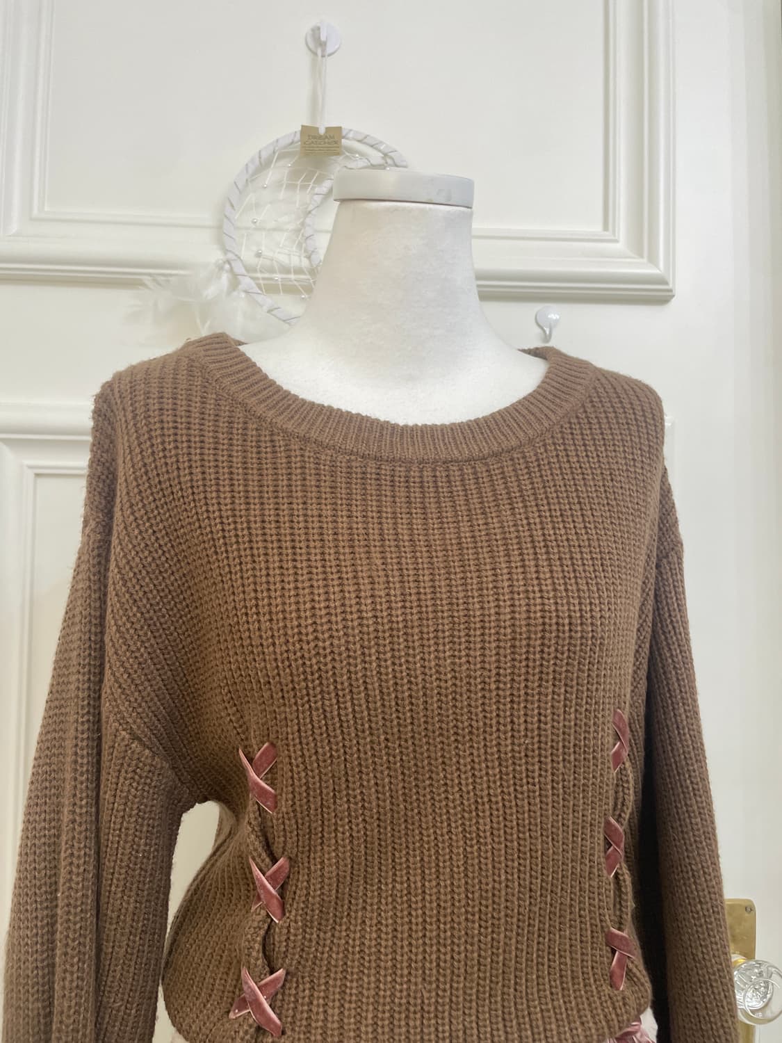 brown waffle under velvet lace-up sweate 상품이미지6