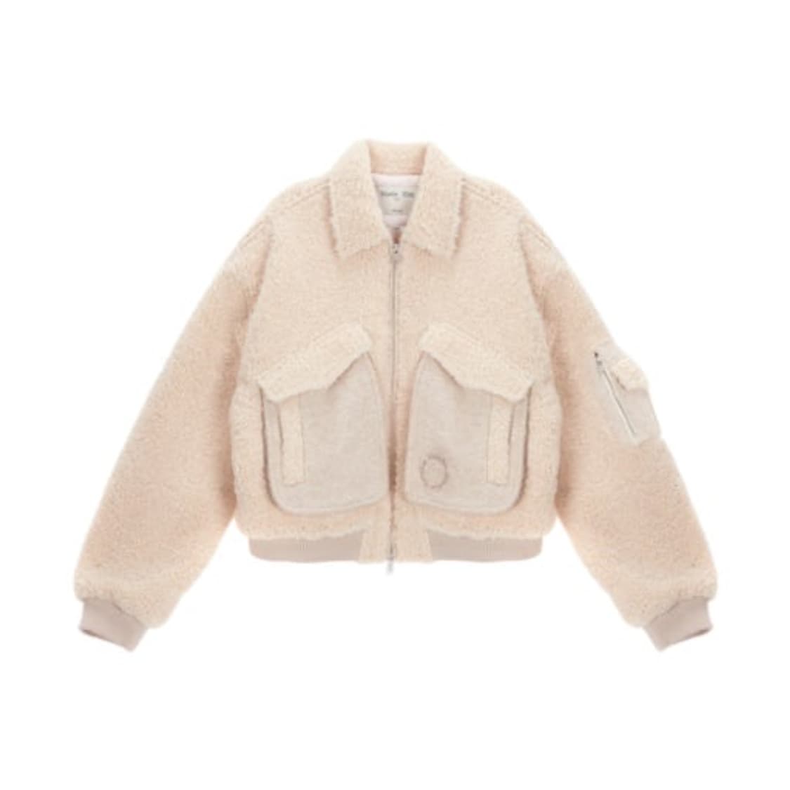 마뗑킴 니트 믹스드 테디 크롭 점퍼 베이지 상품이미지1