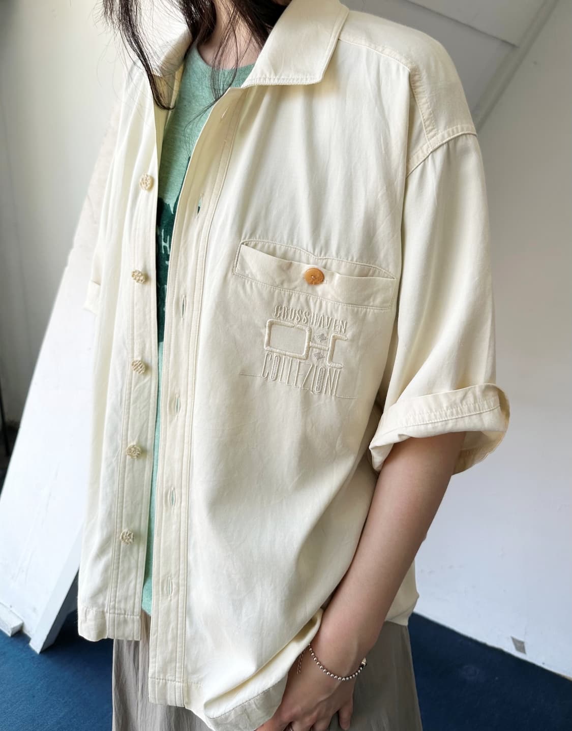Natural silk cotton design stitch shirt  상품이미지8