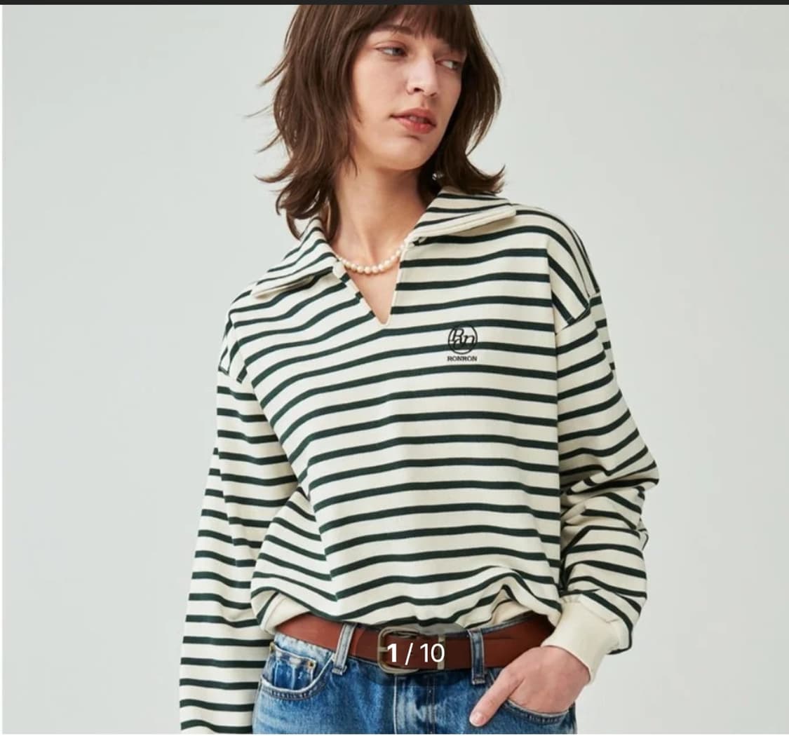 RONRON 론론 그린 스트라이프 카라 스웻셔츠 맨투맨 상품이미지1