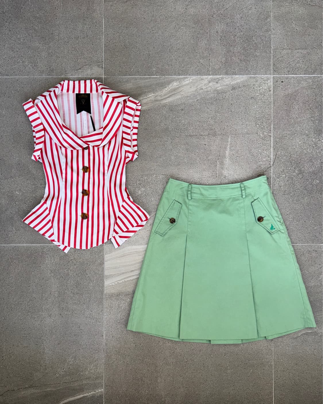 Jessi Newyork red stripe button vest 상품이미지1