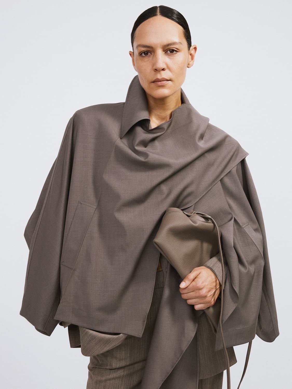 렉토 RECTO 머플러 랩 코트 세피아 그레이 상품이미지1