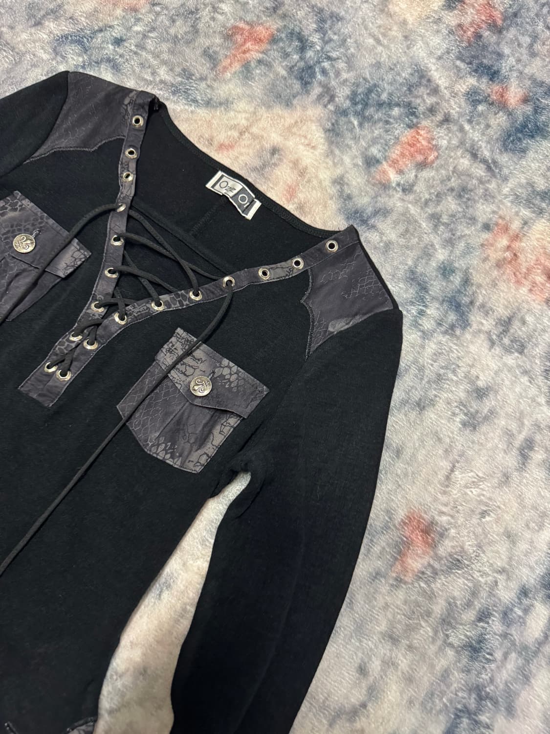 Ozz on python patch lace up knit sleeve  상품이미지4