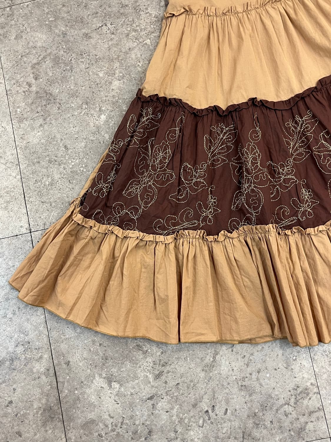 빈티지 프릴 자수 롱 스커트 브라운 M #csz4069  상품이미지4