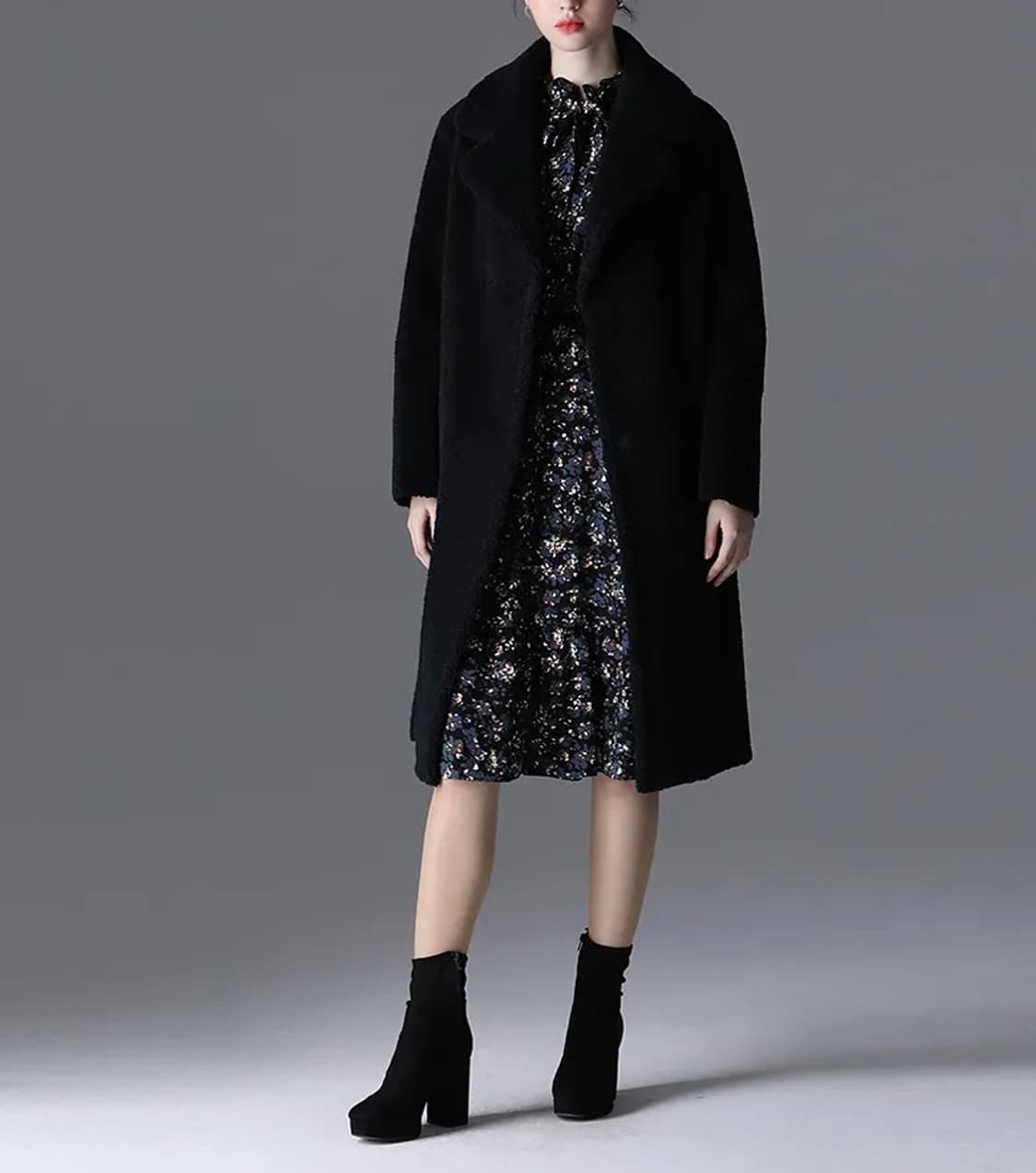 [최상급] 쉬즈미스 핸드메이드 양면코트 / 무스탕 부클 코트 다크네이비 상품이미지2