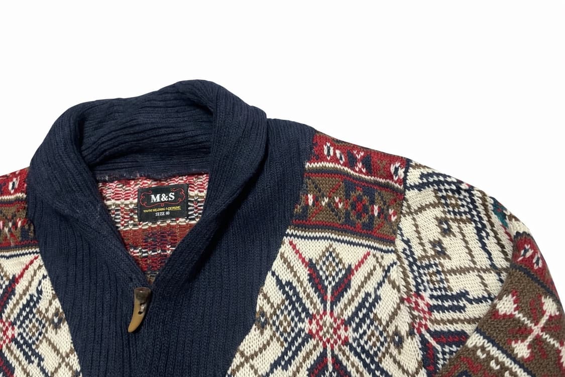 UK 90s~00s 영국 빈티지 페어아일 노르딕 숄카라 니트 가디건 상품이미지4