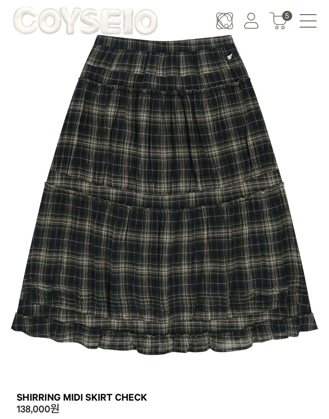 코이세이오 셔링 미디 스커트 체크 상품이미지1