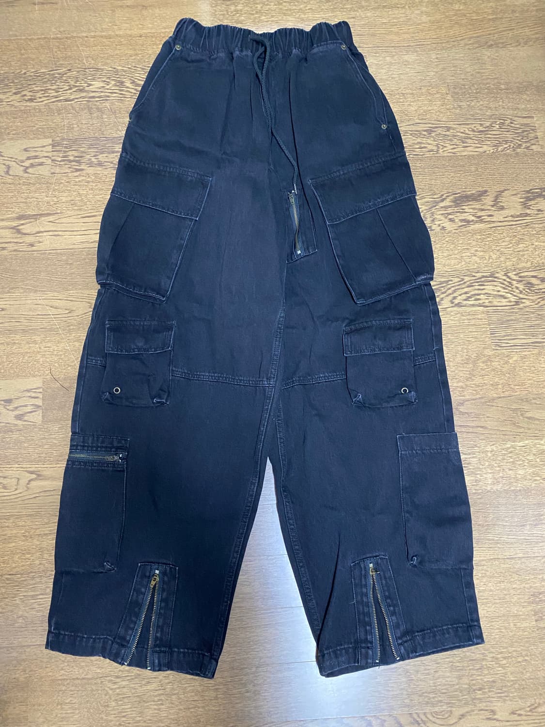 collavo 멀티 카고 데님 와이드 팬츠  진청,흑청 os 상품이미지5