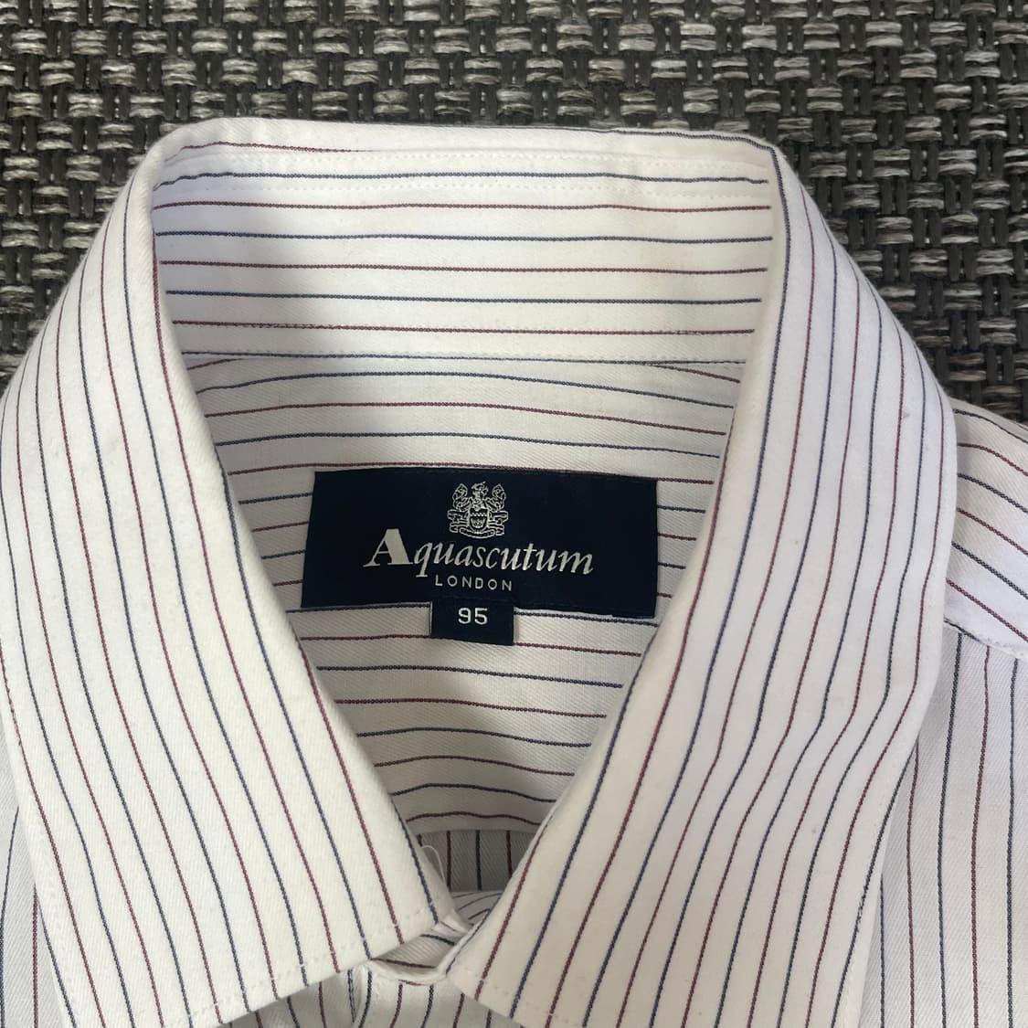 AQUASCUTUM 화이트 원포켓 블루 레드 스트라이프 긴팔 셔츠 95 상품이미지4