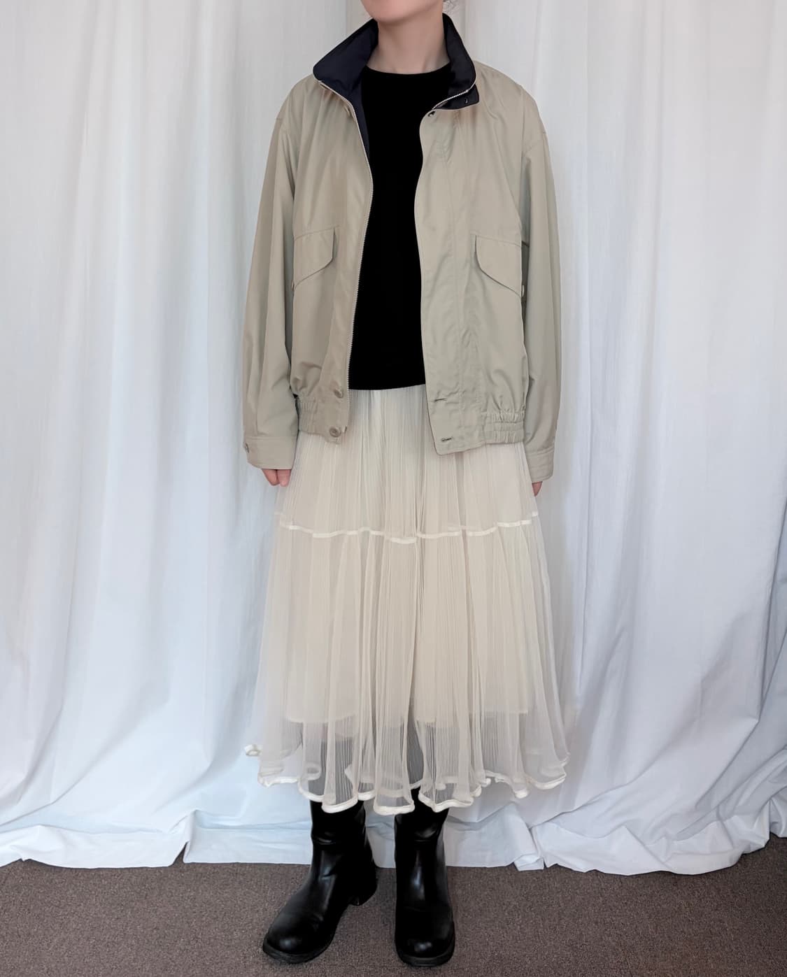 Stripe Sheer Layered Long Skirt - Ivory 상품이미지3
