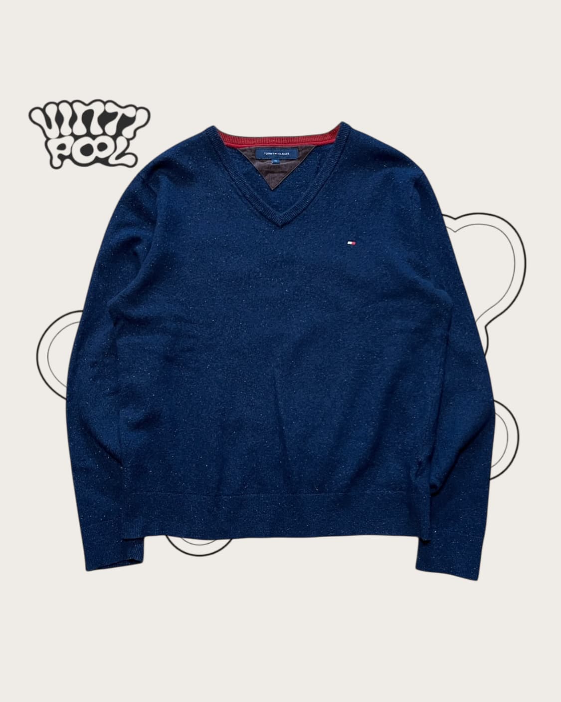 타미힐피거 램스울 엘보우패치 브이넥 니트 XL 네이비 상품이미지2