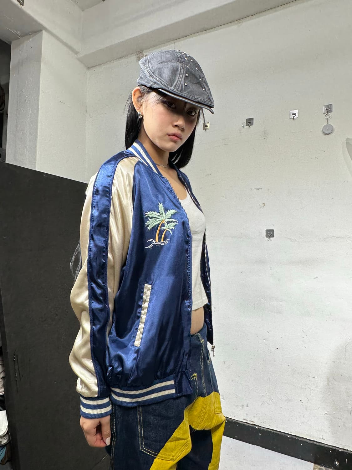 Jpn 일본빈티지 재패니즈 오리엔탈 야자수 네이비 스카잔 자켓 상품이미지4