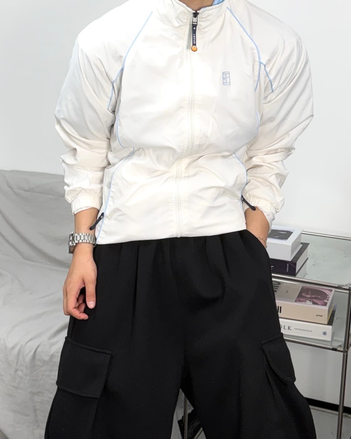 나이키 화이트 파이핑 바람막이 L 상품이미지2